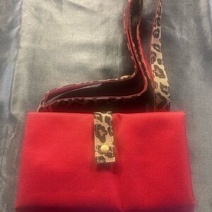 Women’s Chic Red Foldable Shoulder Bag with Leopard Strap
